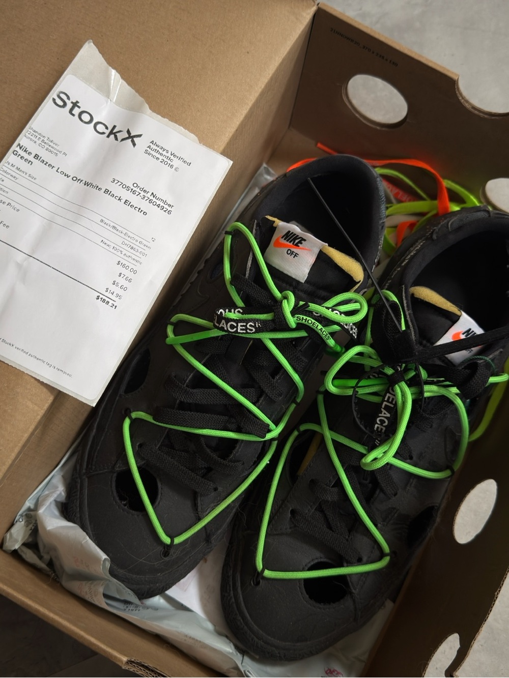 Off-White Black Sneakers with Neon Green Accent Laces